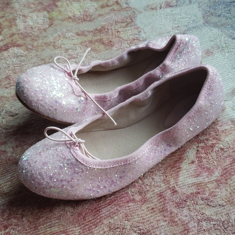 Bloch pink glitter flat ballerina girls shoes 1